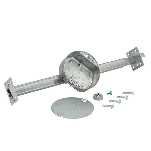 4 in. Round 1-1/2 in. Deep 15.3 cu. in. Metallic Ceiling Fan/Light Fixture Box and Brace Kit for New Work
