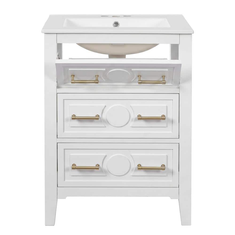 24 in. W x 18.3 in. D x 33.8 in. H Freestanding Bath Vanity in White with White Ceramic Top price history on PriceWatchPro