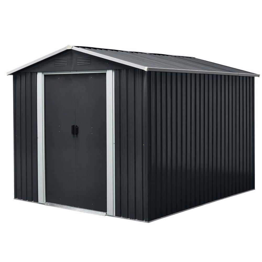 Mondawe 8 ft. W x 10 ft. D Black Metal Outdoor Storage Shed with
