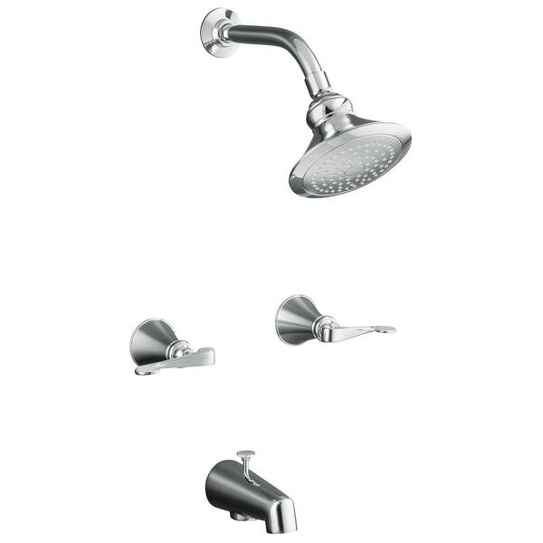 KOHLER Revival 2-Handle 1-Spray Tub and Shower Faucet with Scroll Lever Handles in Polished Chrome (Valve Included)