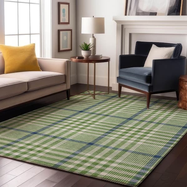 Mayfield Premium Machine Washable Abstract AMF1054 Green 9 ft. x 12 ft. Area Rug