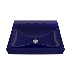 Scala Arch 23.75 in. 3-Hole Sapphire Blue Fireclay Rectangular Wall-Mounted Bathroom Sink
