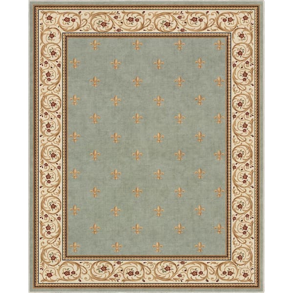 Well Woven Blue 7 ft. 7 in. x 9 ft. 10 in. Flat-Weave Apollo Fleur De Lis Traditional Oriental Border Area Rug
