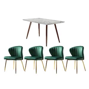 Olinto Green 5-Piece Dining Set with Marble Desk