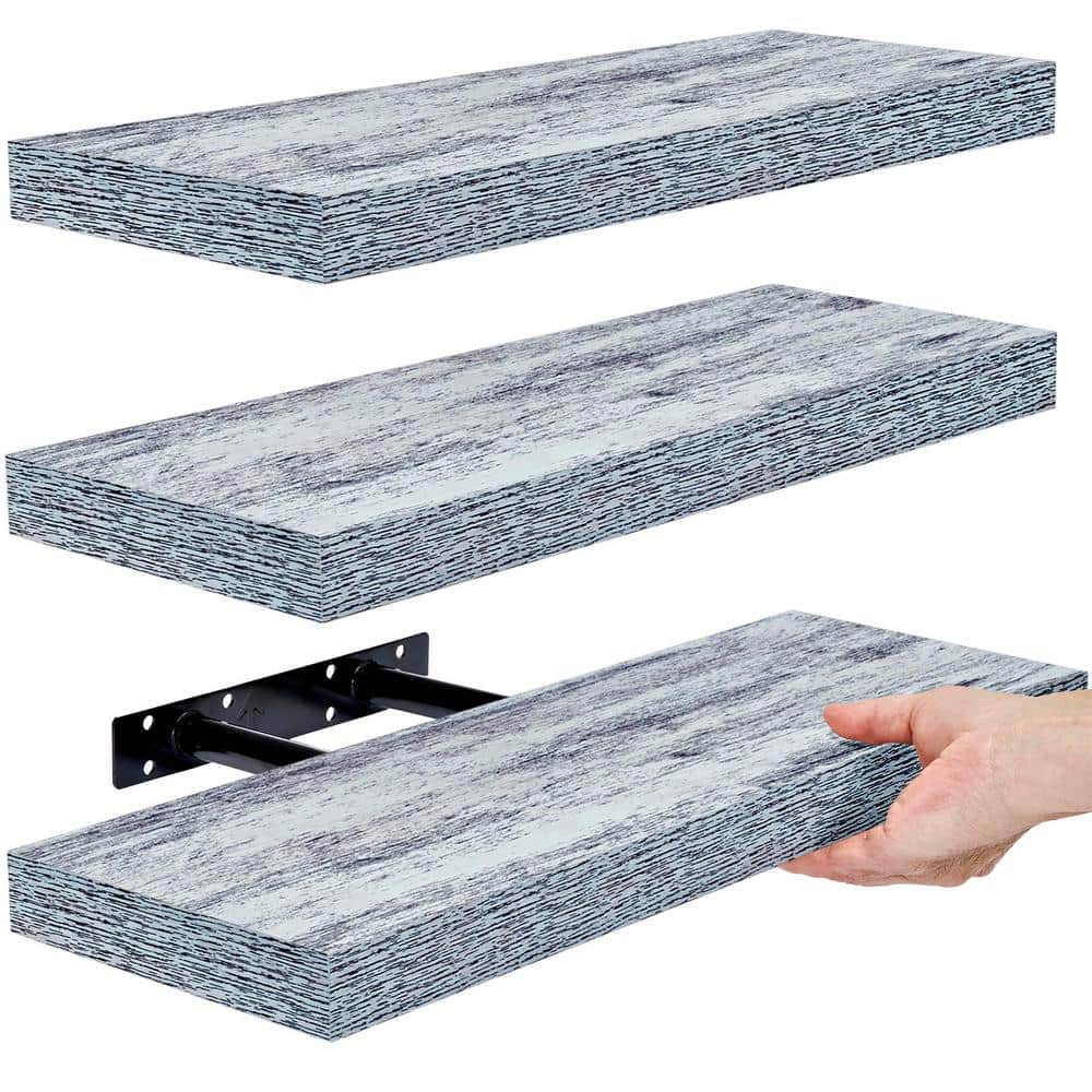 16 in. W x 5 in. D Blue Rustic Composite Decorative Wall Shelf, 3 Pack