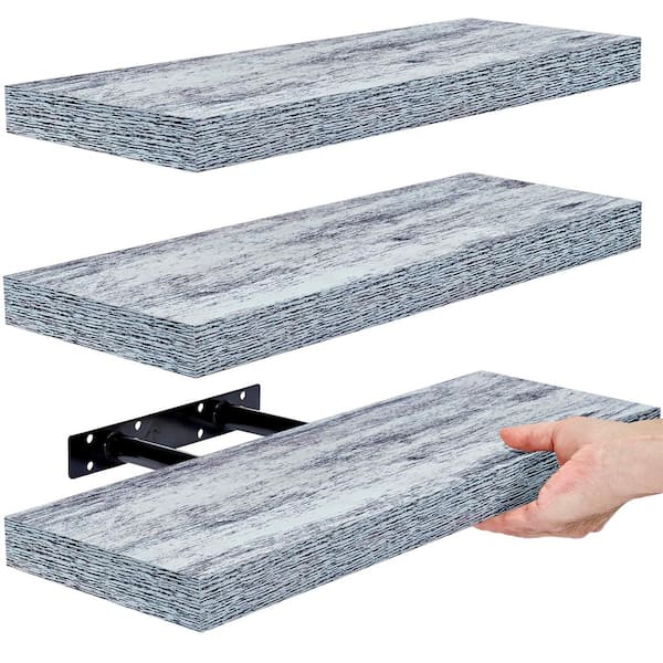 16 in. W x 5 in. D Blue Rustic Composite Decorative Wall Shelf, 3 Pack