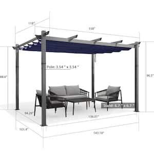 10 ft. x 13 ft. Navy Blue Aluminum Outdoor Retractable Pergola with Sun Shade Canopy for Garden Porch Beach Pavilion