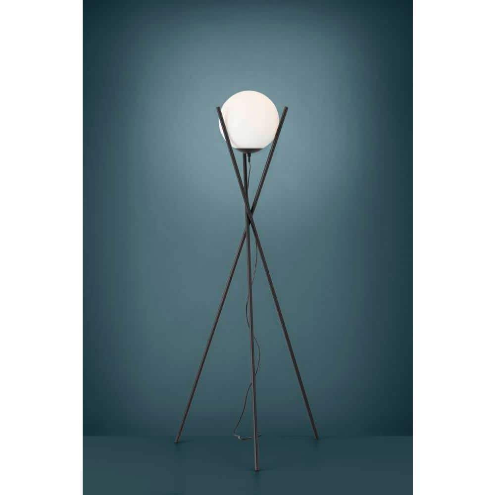 Salvezinas Adjustable Black Tripod Floor Lamp with White Glass Sphere