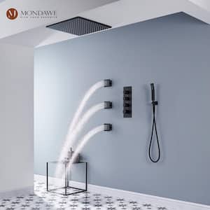 Luxury Thermostatic 3-Spray Patterns 20 in. Flush Ceiling Mount Rain Dual Shower Heads with 3-Jet in Black