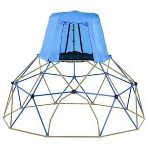 10 ft. Blue Steel Outdoor Kids Jungle Gym Climbing Dome with Canopy and Playmat Supporting 1000 lbs.