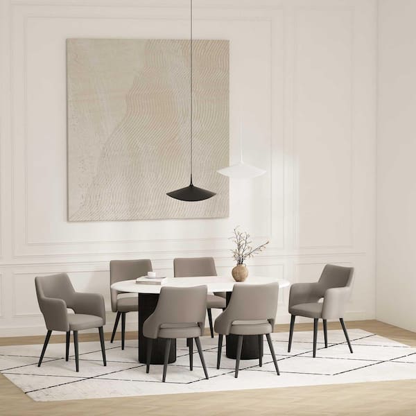 Tremont Modern Taupe Faux Leather Upholstered Dining Arm and Side Chair Set with Metal Legs (Set of 6)