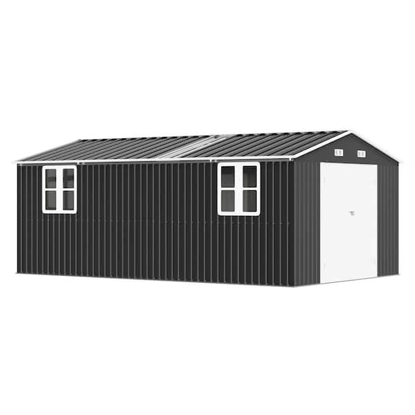 10 ft. W x 16.3 ft. D Galvanized Steel Metal Storage Shed with Windows, Dark Grey/White, 163 sq. ft.
