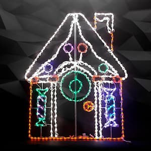 65 in. LED Gingerbread House Metal Framed Holiday Decor