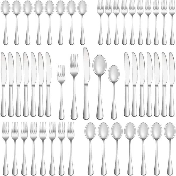 50-Piece Modern Silver Stainless Steel Kitchen Mirror Polished Flatware Cutlery Set (Service for 10)