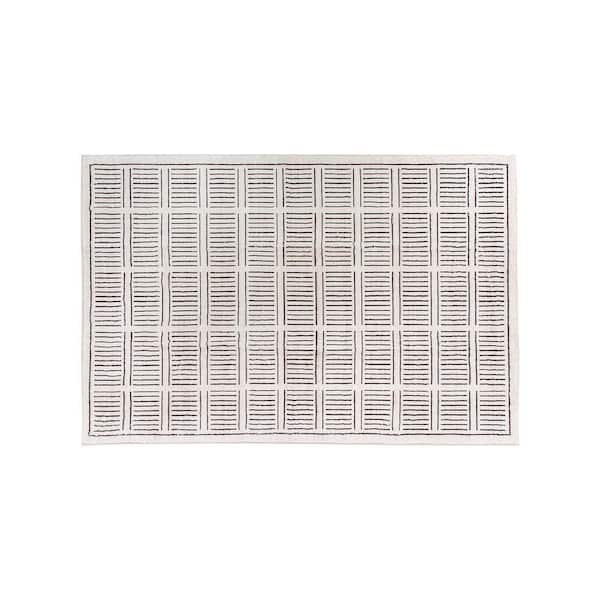 Bohemian Stripe Lines Washable Non Slip Ivory 2 ft. x 4 ft. Area Rug