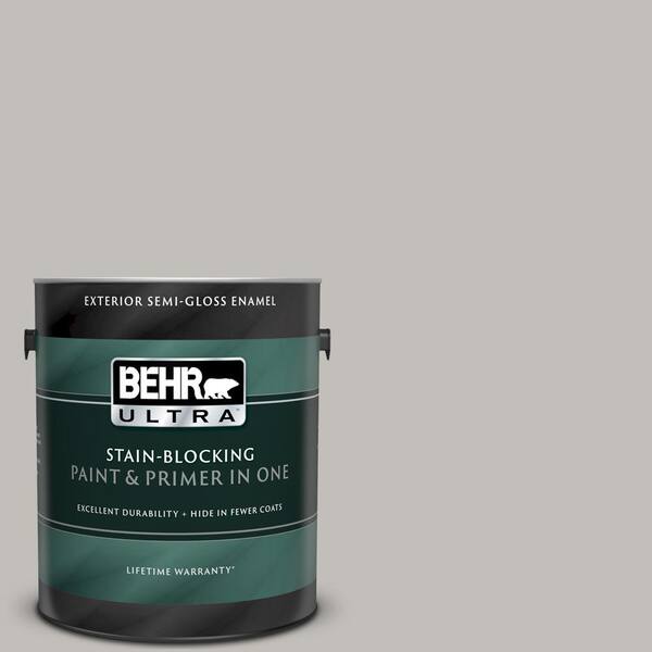 BEHR ULTRA 1 gal. #UL260-11 Natural Gray Semi-Gloss Enamel Exterior Paint and Primer in One