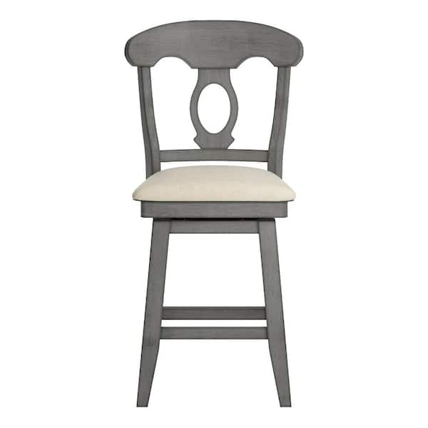 HomeSullivan 42 in. Antique Grey Napoleon Back Counter Height Wood Swivel Chair