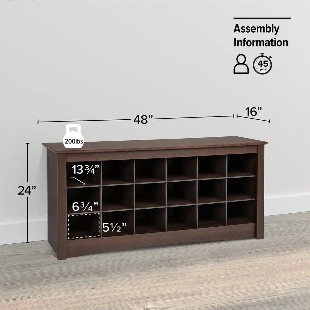 Espresso 18-Cubby Shoe Storage Bench with Seating