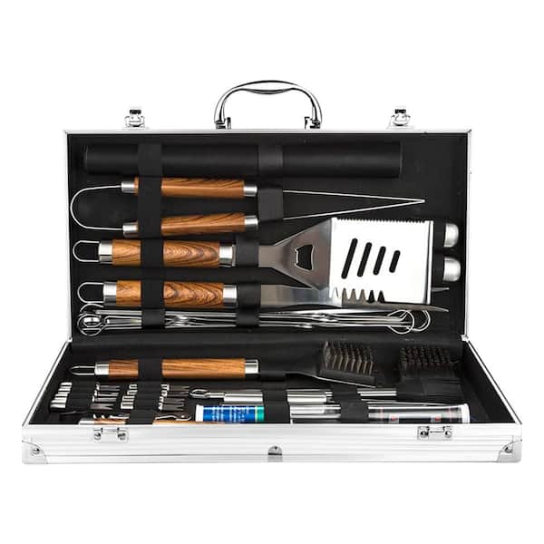 maocao hoom Stainless Steel Heavy-Duty BBQ Tools Grilling Cooking Accessory Kit in Natural (38-Piece)