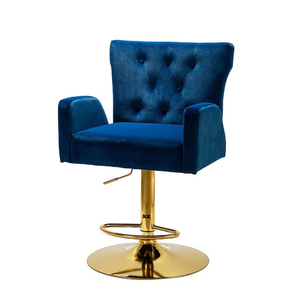 JAYDEN CREATION Luciana Modern Navy Velvet Adjustable Swivel Bar Stool with Tufted Back