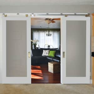 30 in. x 84 in. Primed White 1-Lite Frost Solid Wood Interior Barn Door Slab