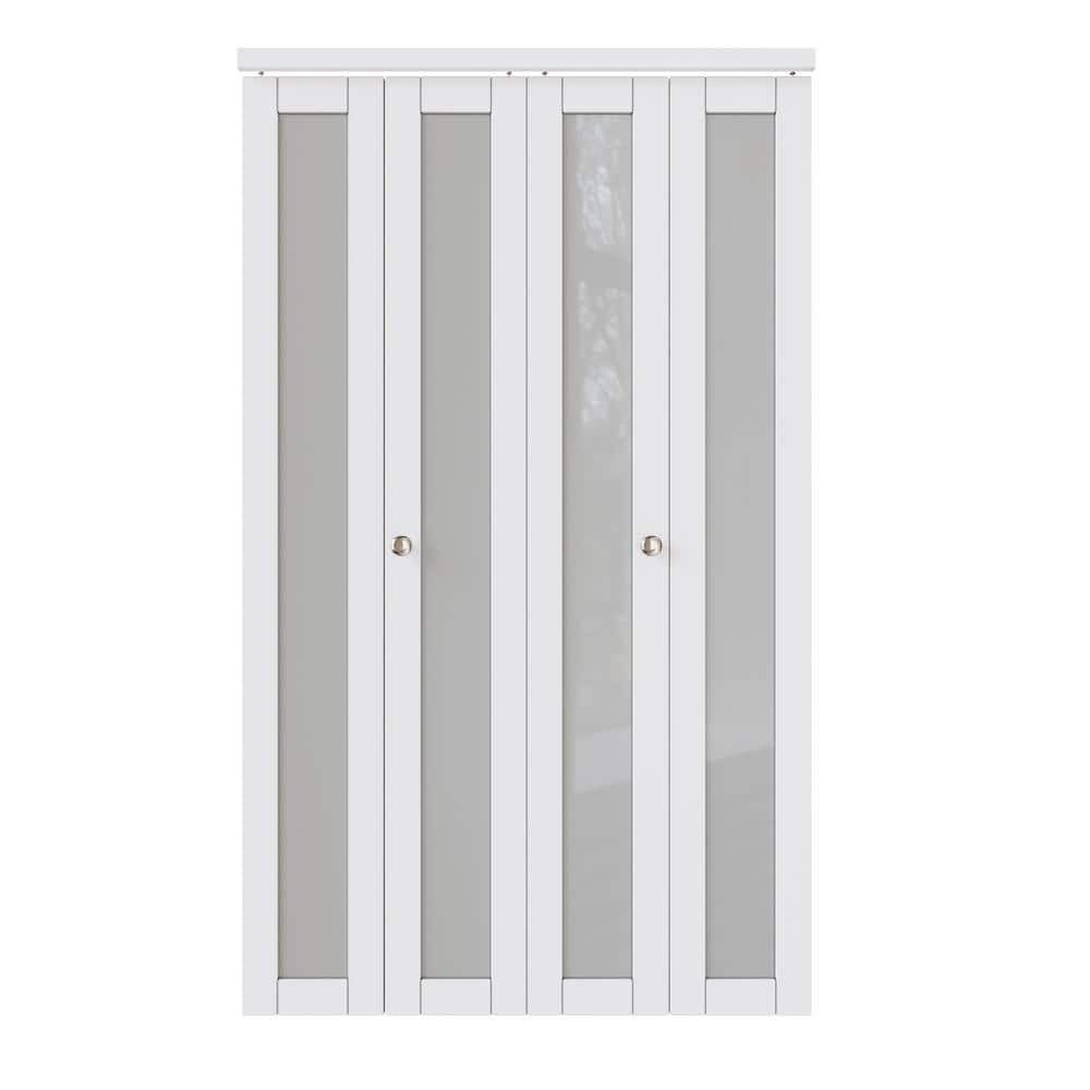 48 in. x 80 in. Solid Core White Bi-Fold Door with Frosted Glass