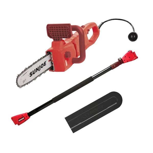 Sun Joe 10 in. 8 Amp Convertible Electric Telescoping Pole Chainsaw, Red