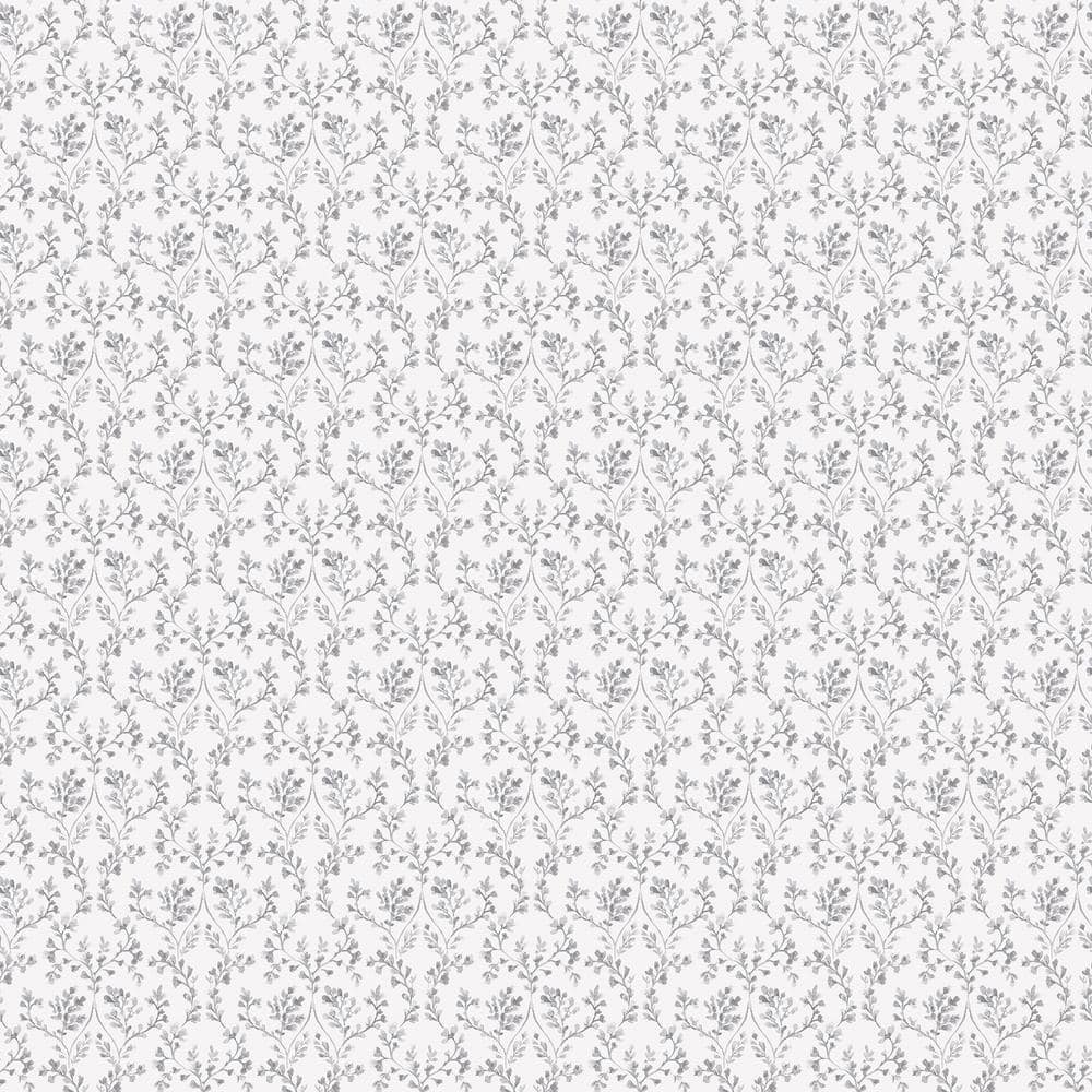 Ogee Floral Trail Black/Grey Matte Finish Non-Woven Non-Pasted Wallpaper Ro