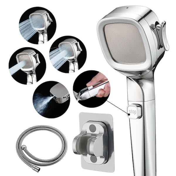 High Pressure 4-Spray Wall Mount Handheld Shower Head 1.5 GPM with Pause Button For RV Camper, Travel Trailer in Chrome