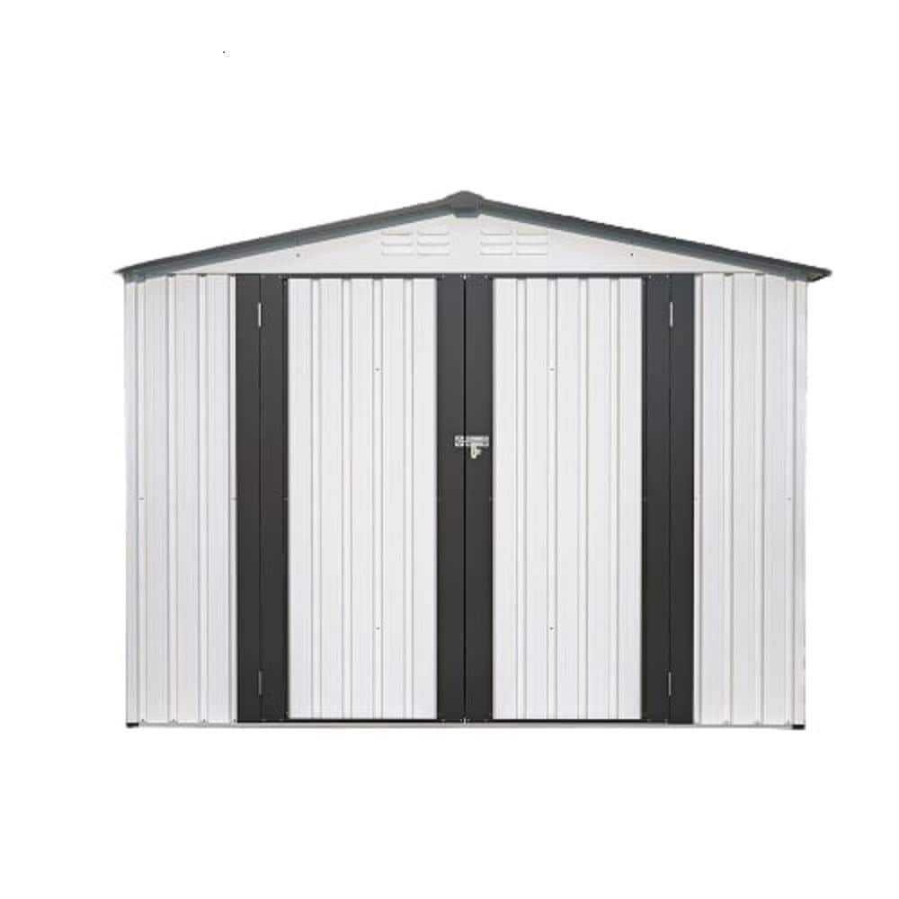 6 ft. W x 8 ft. D Galvanized Metal Outdoor Storage Shed with Double Doors, 4 Vents, Aluminum Frame in White (48 sq. ft.)