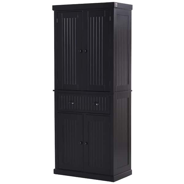 Homcom Black Freestanding Kitchen Cabinet Pantry With 3 Adjustable