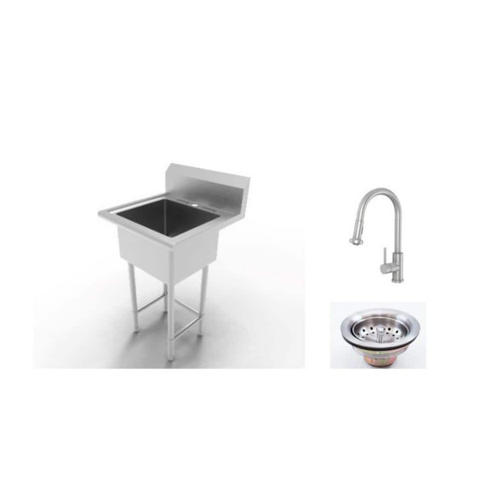 24 in. W x 24 in. D Freestanding Stainless Steel 1-Compartment Commercial Laundry/Utility Sink with Faucet and Drain -  Glacier Bay, FSCR2424A1