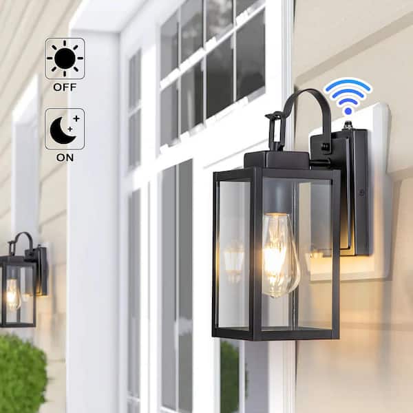 C Cattleya 1-Light Matte Black Dusk to Dawn Hardwired Outdoor Wall
