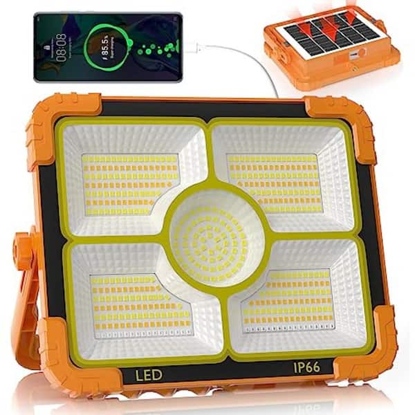 100-Watt 110-Volt 10000 Lumen LED Work Light, Solar Rechargeable Magnetic Flood Light with 5 Modes