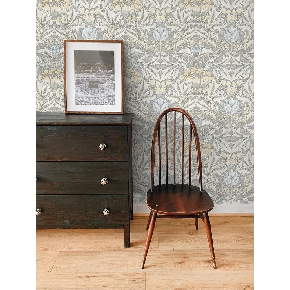 Daydream Grey & Pearl Blue Floral Peel and Stick Wallpaper