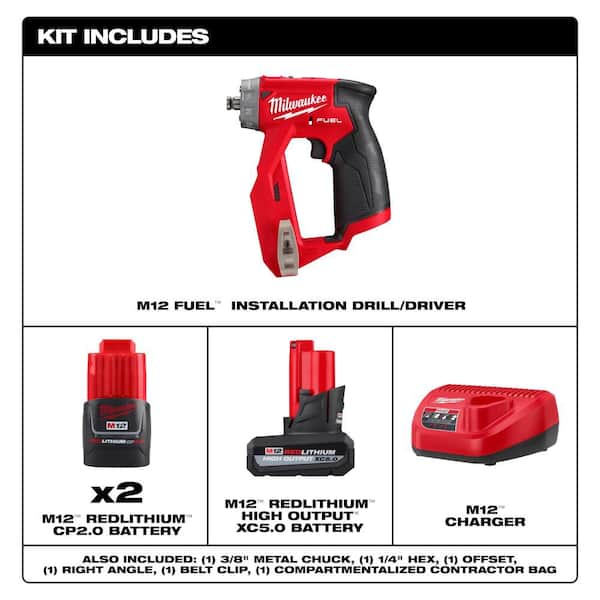 M12 FUEL 12V Lithium-Ion Brushless Cordless 4-in-1 Installation 3/8 in. Drill Driver Kit w/XC High Output 5.0Ah Battery