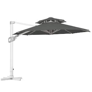 11 ft. 2 Tiers Aluminum Patio Umbrella Offset Cantilever Umbrella with Unlimited Tilting System in Dark Grey