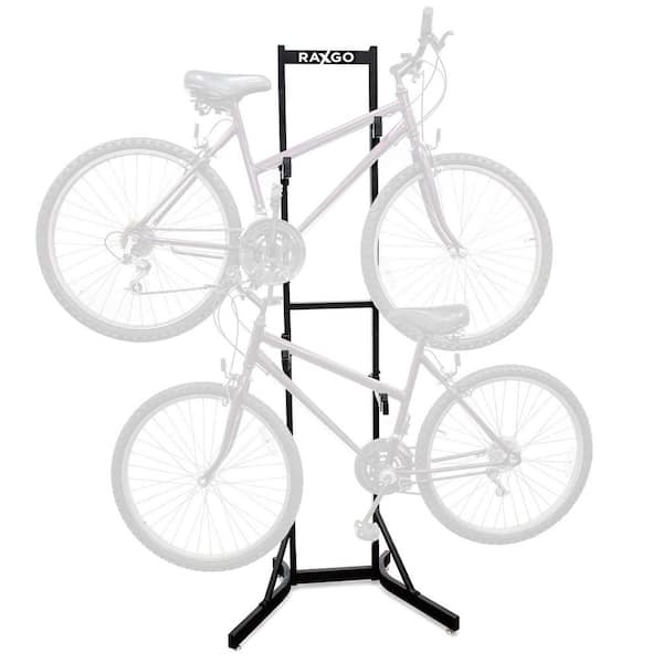 RAXGO Garage Bike Rack, Freestanding 2 Bicycle Storage with Adjustable Hooks
