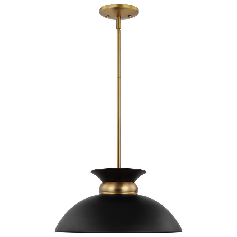 Matte Black and Burnished Brass 15" Pendant Light