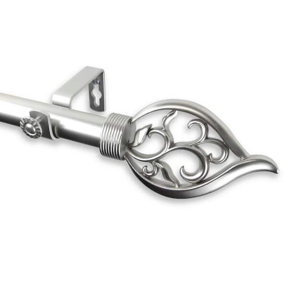 Rod Desyne Flora 160 in. - 240 in. Adjustable 1 in. Dia Single Curtain Rod in Satin Nickel