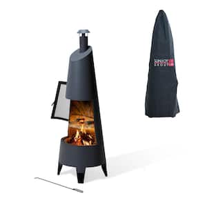 Sunjoy 57 in. 2-in-1 Black Metal Outdoor Chiminea Fire Pit and
