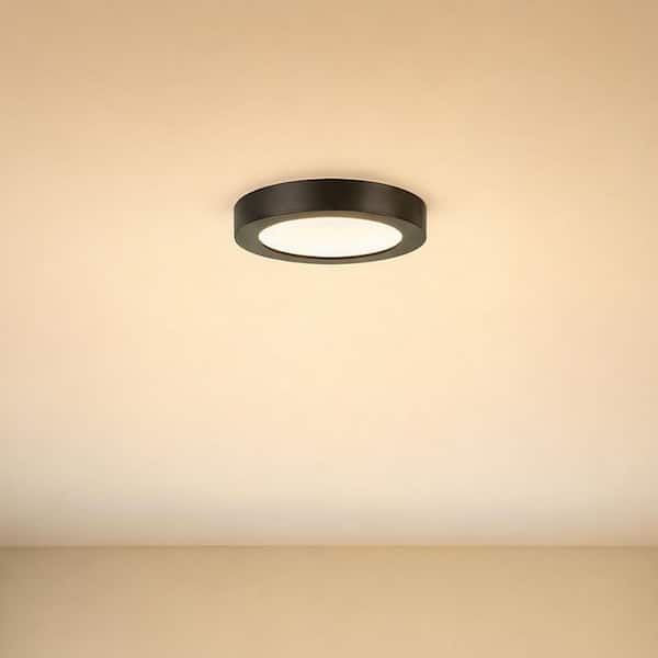5.30 in. 10-Watt Modern Black Integrated LED Flush Mount with Clear Shade