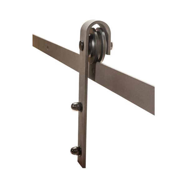 78 in. Black Solid Steel Sliding Rolling Barn Door Hardware Kit for Single Wood Doors with Routed Floor Guide