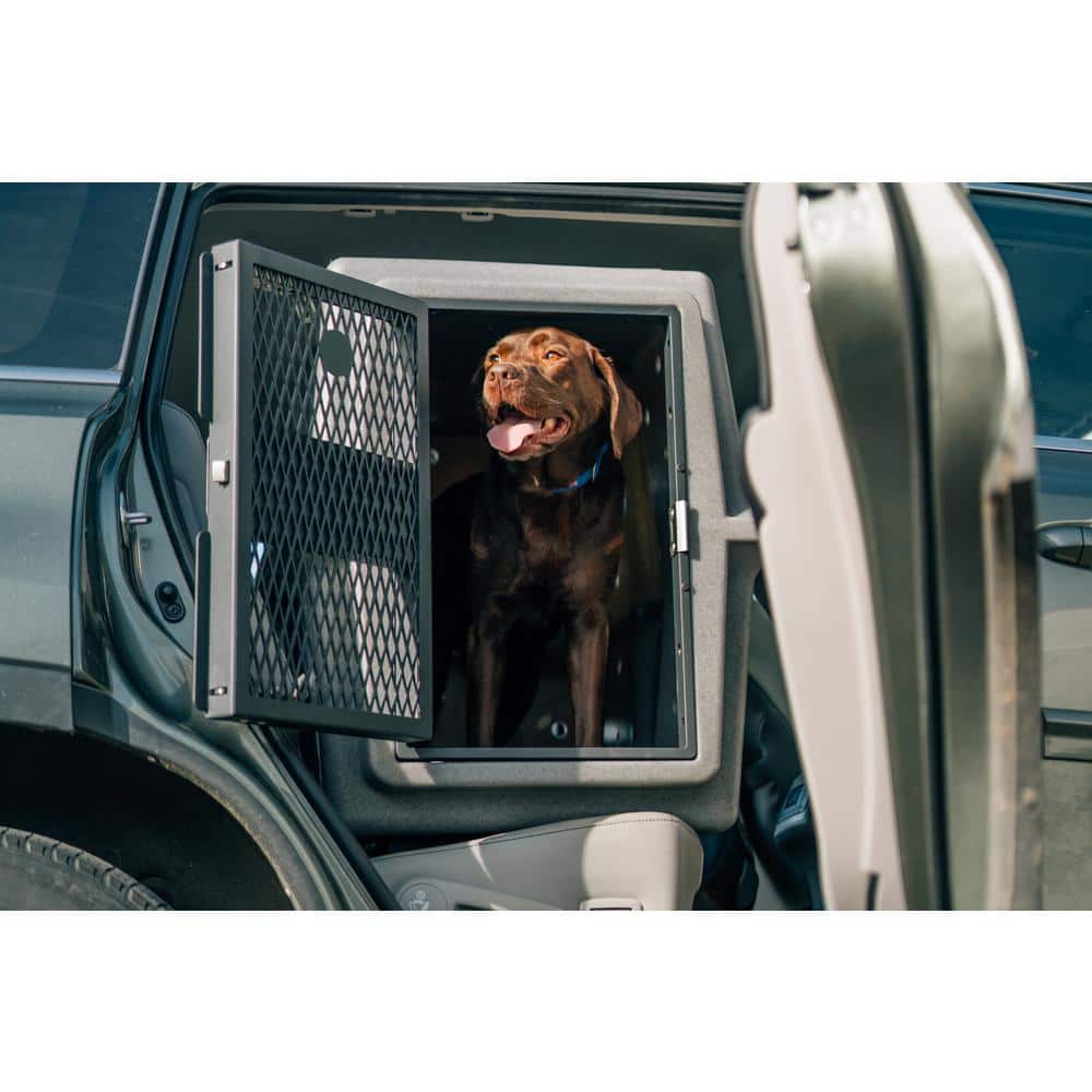 Small Gray Military-Grade Plastic Dog Crate with Stainless Steel Door