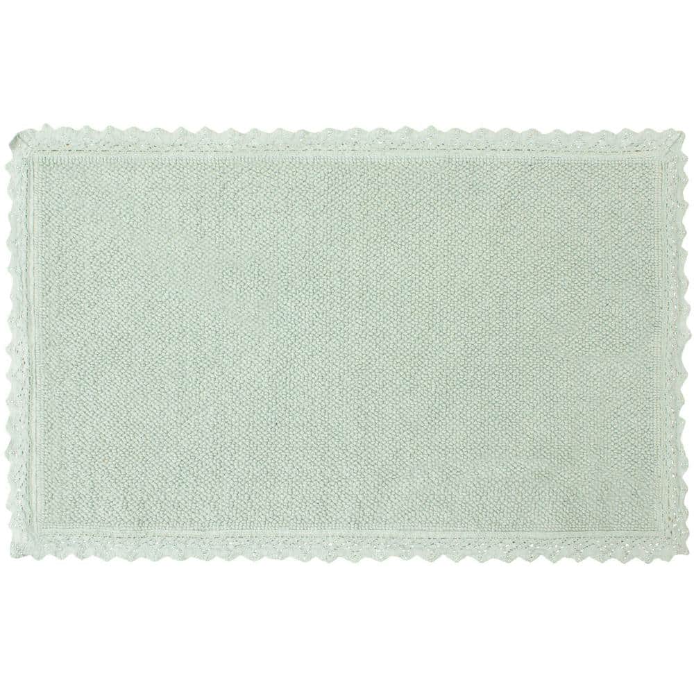 Laura Ashley Reversible Crochet Beaded 20 in. x 34 in. Bath Rug, Aqua
