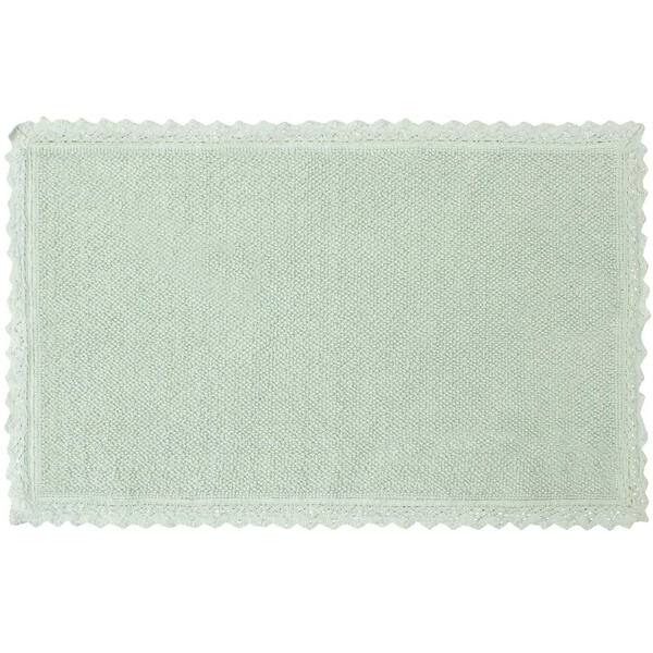 Laura Ashley Reversible Crochet Beaded 20 in. x 34 in. Bath Rug, Aqua