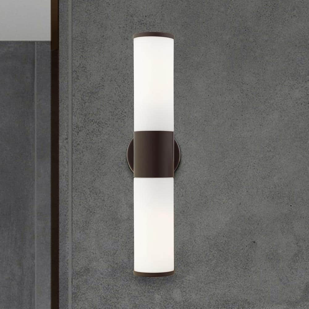 Bronze Opal Glass 2-Light Outdoor Vanity Sconce