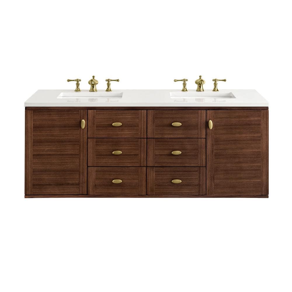 Amberly 60" Walnut Double Vanity with White Quartz Top