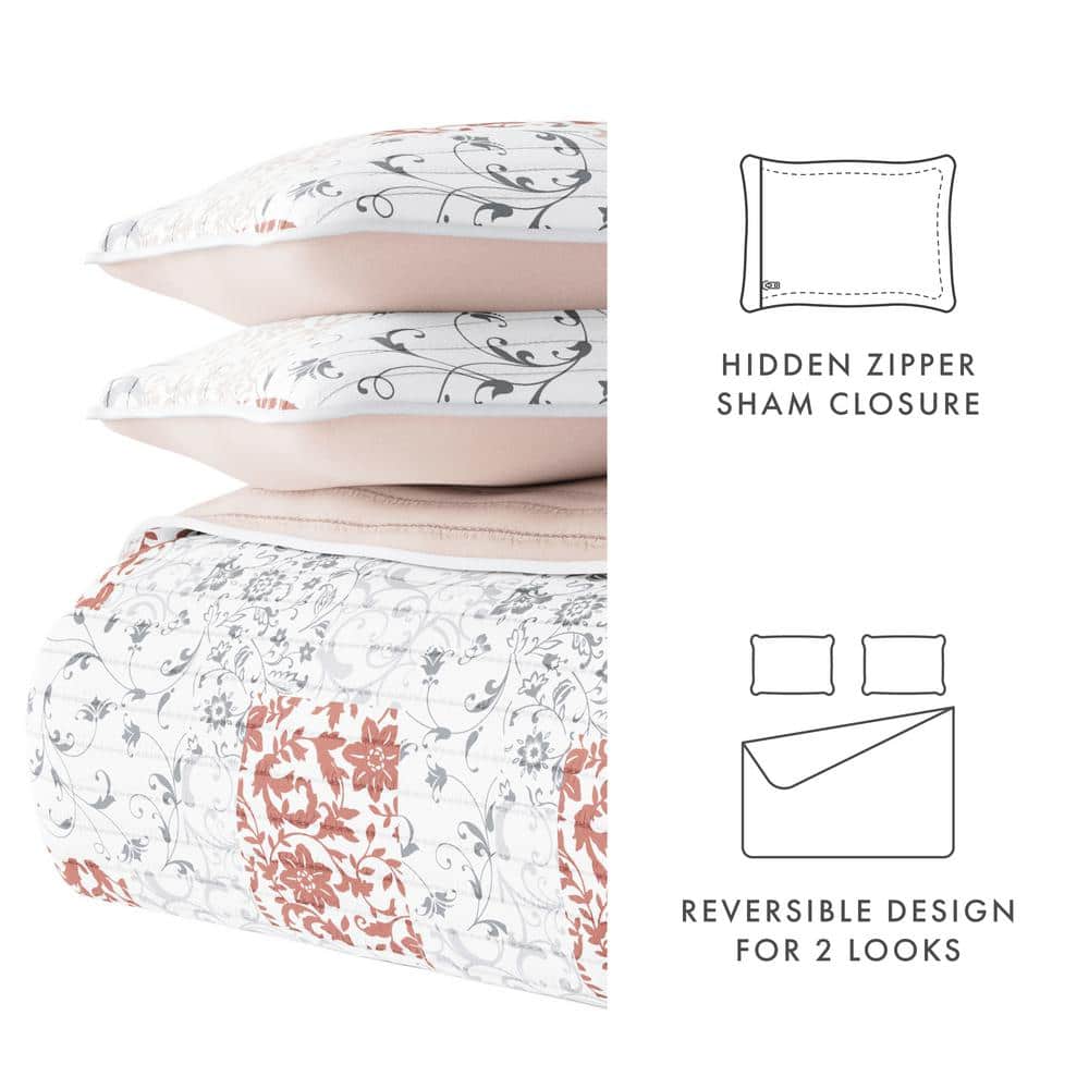 Blush Full Reversible Microfiber Quilt Set with Shams