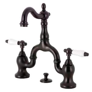 English Country Bridge 8 in. Widespread 2-Handle Bathroom Faucet with Brass Pop-Up in Oil Rubbed Bronze